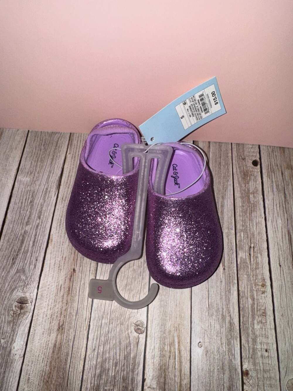 Cat & Jack Toddler Rowan Purple Glitter Slip-On Clog Shoes Size 5